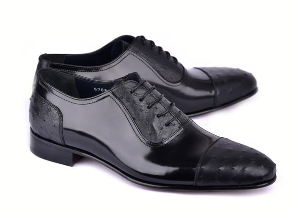 Corrente Leather Ostrich Shoe - Black