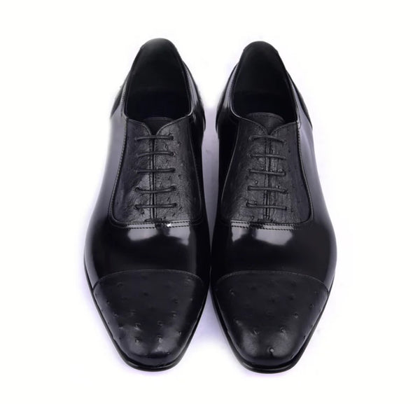 Corrente Leather Ostrich Shoe - Black