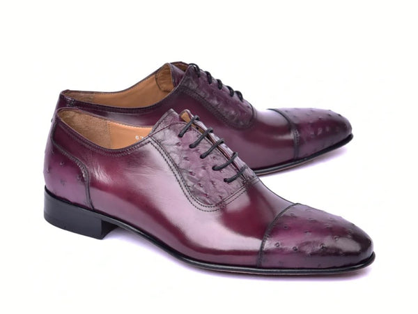 Corrente Leather Ostrich Shoe - Burgundy