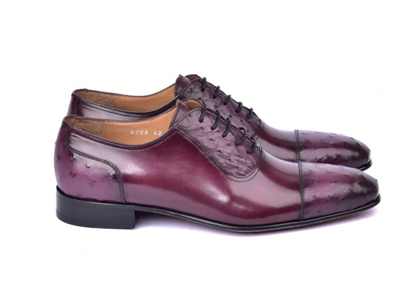 Corrente Leather Ostrich Shoe - Burgundy