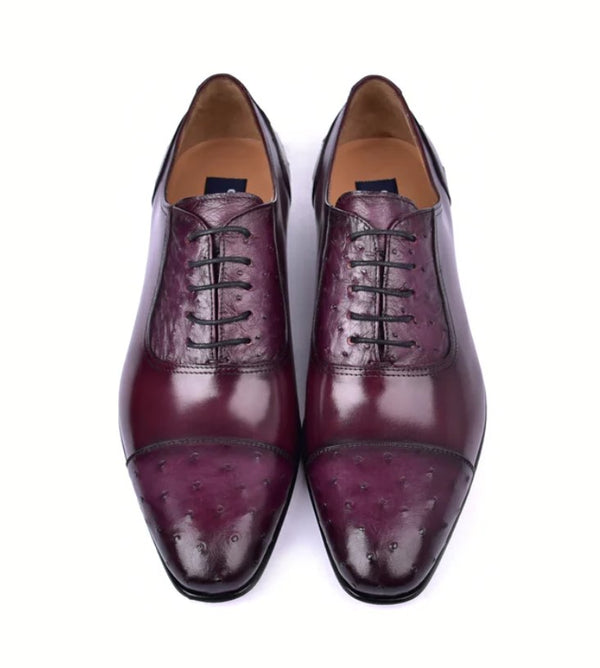 Corrente Leather Ostrich Shoe - Burgundy