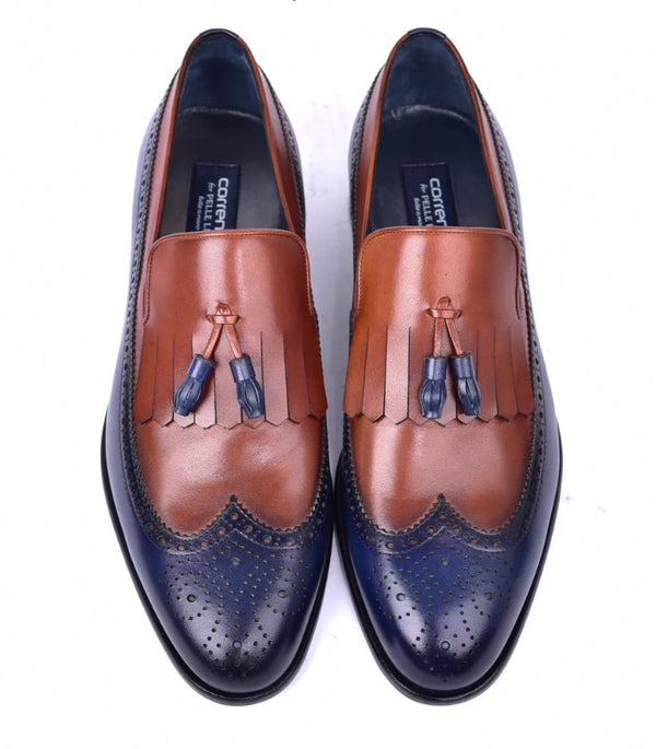 Corrente Wingtip Loafer - Navy/Brown