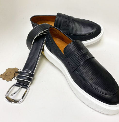 C Collection Leather Belt - Black