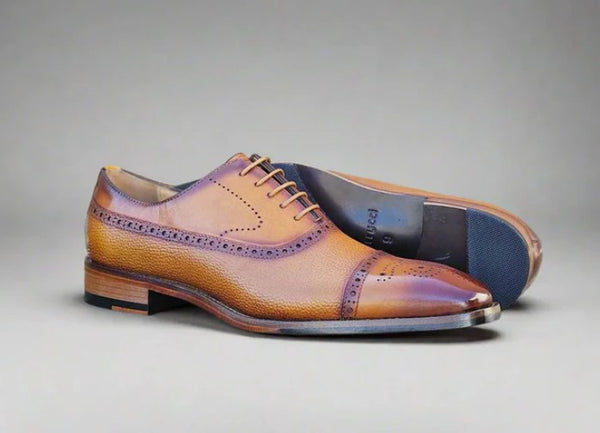 Carrucci Calfskin Lace-Up Shoe - Cognac