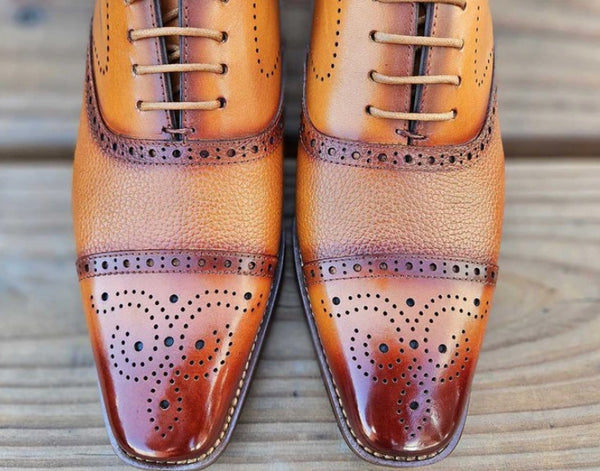 Carrucci Calfskin Lace-Up Shoe - Cognac