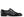 A single black leather dress shoe with a glossy finish, featuring a decorative strap with a silver-tone buckle on the instep, set against a plain white background.