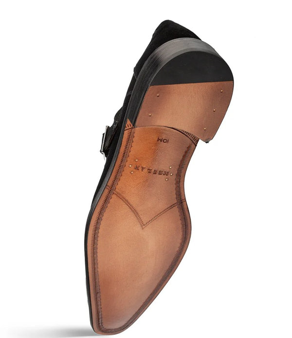 Mezlan Albini Suede Monkstrap - Black