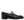 A black leather loafer with a silver-tone buckle, shown in a side profile against a plain white background.
