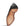 A single men's dress shoe shown from the sole side, featuring a black leather upper and heel with a tan leather insole and toe cap, photographed on a white background.