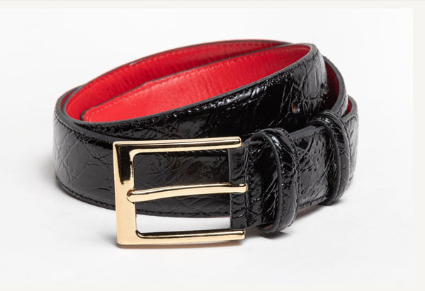 C Collection Croco Leather Belt - Black