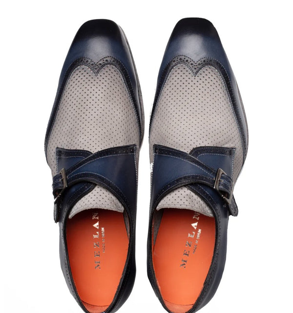 Mezlan Blanes Calfskin Monkstrap - Blue/Grey