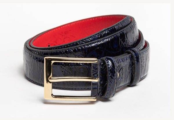 C Collection Croco Print Belt - Navy