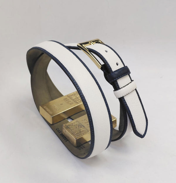C Collection Deerskin Belt - Bone/Navy