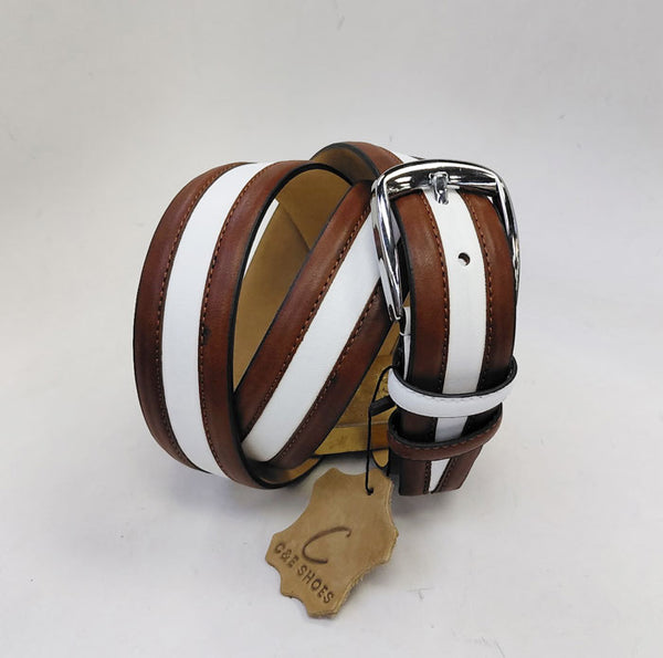 C Collection Leather Belt - Brown/White