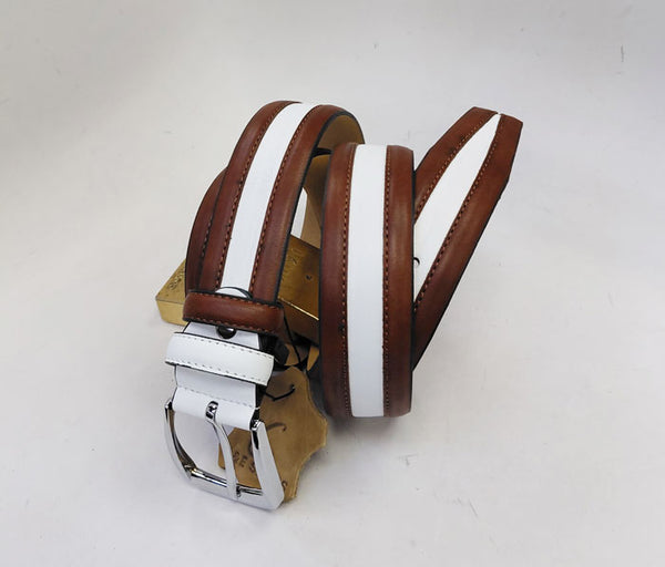 C Collection Leather Belt - Brown/White