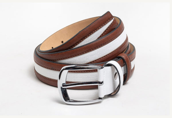 C Collection Leather Belt - Brown/White
