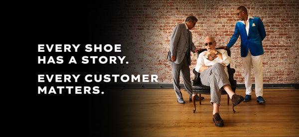 A promotional banner with the text 'EVERY SHOE HAS A STORY. EVERY CUSTOMER MATTERS.