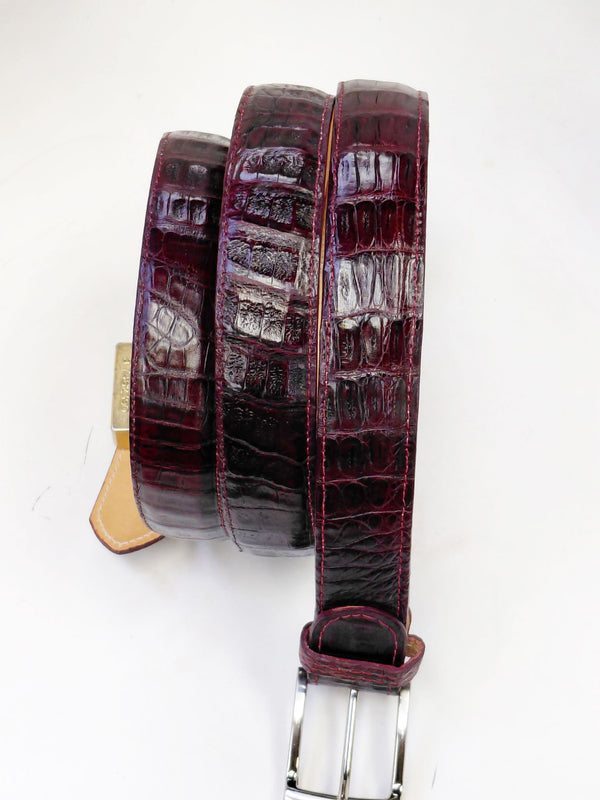 C Collection Croco Leather Belt - Burgundy