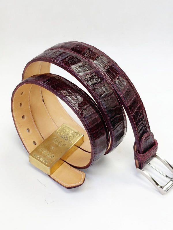 C Collection Croco Leather Belt - Burgundy