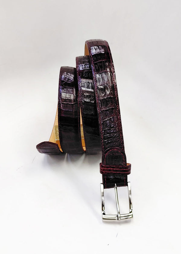C Collection Croco Leather Belt - Burgundy