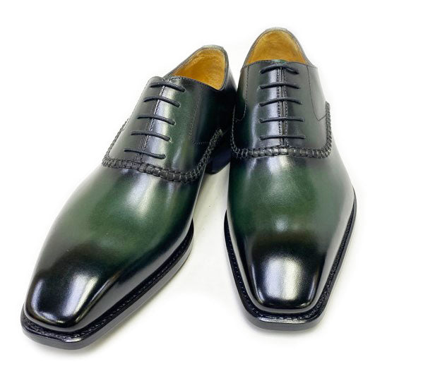 Ugo Vasare "Daniel" Burnished Calfskin Lace-Up Oxford Olive