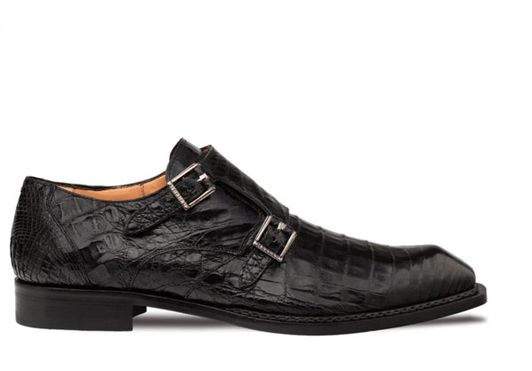 Mezlan Doyers Crocodile Monkstrap Shoe - Black