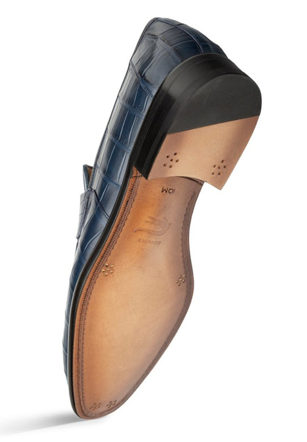 Mezlan Piccolo Alligator Penny Loafer - Blue
