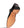 A single men's dress shoe shown from a sole side, featuring a glossy black leather vamp and a tan leather insole with a monogram logo.