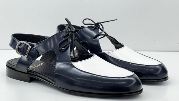 C Collection Leather Sandal - Navy/White