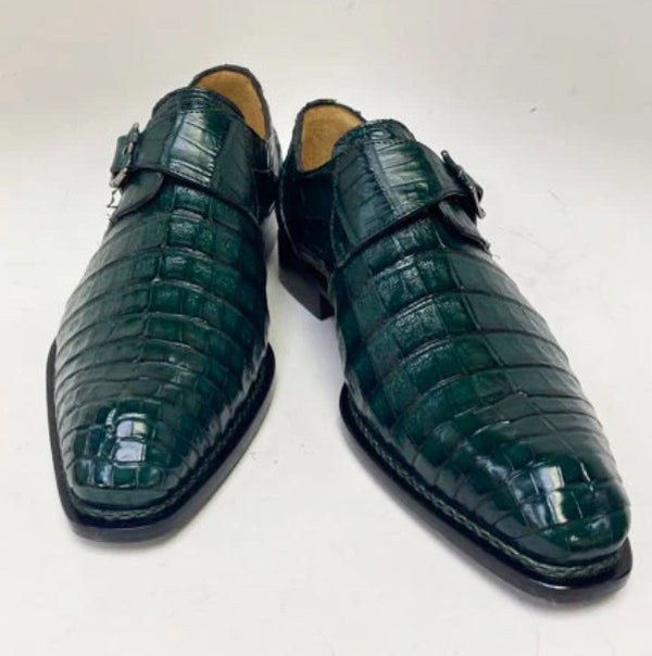 Mezlan Crocodile Belt - Forest Green