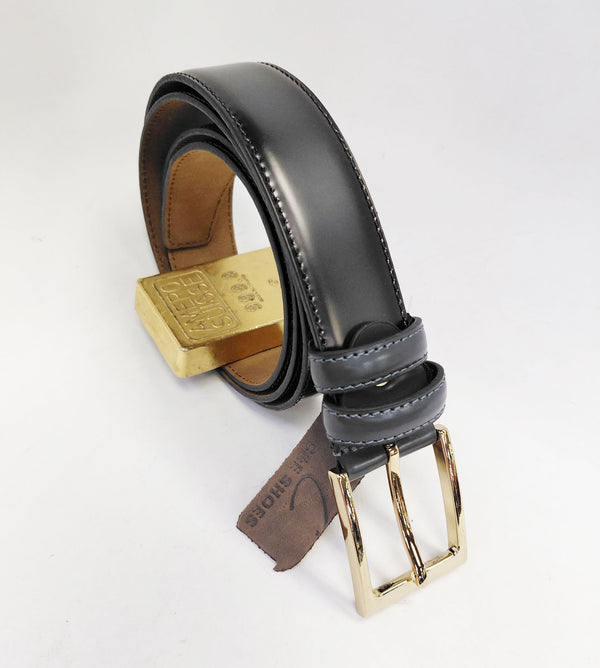 C Collection Grey Calfskin Belt - Gold Buckle