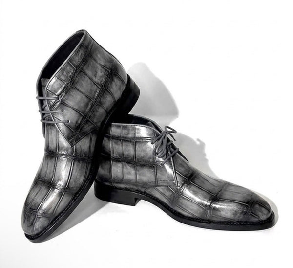 Maurice Louisville Alligator Lace-Up Boot - Grey