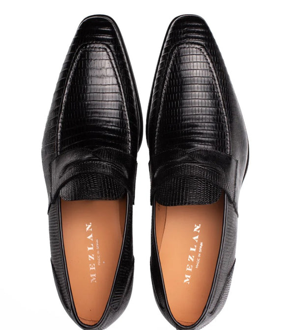 Mezlan Mayor Lizard Loafer - Black