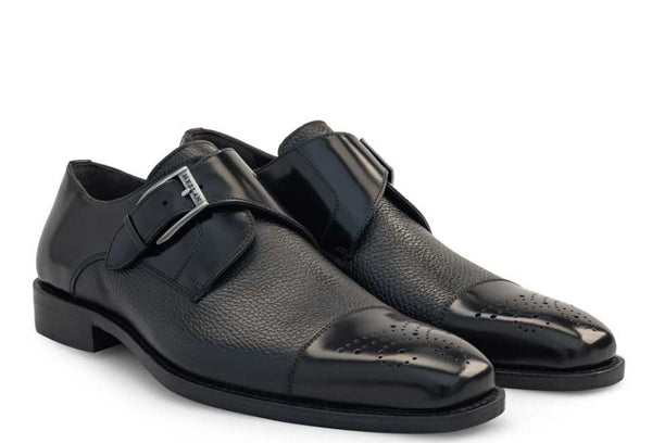 Mezlan Phoenix Calfskin Monkstrap - Black