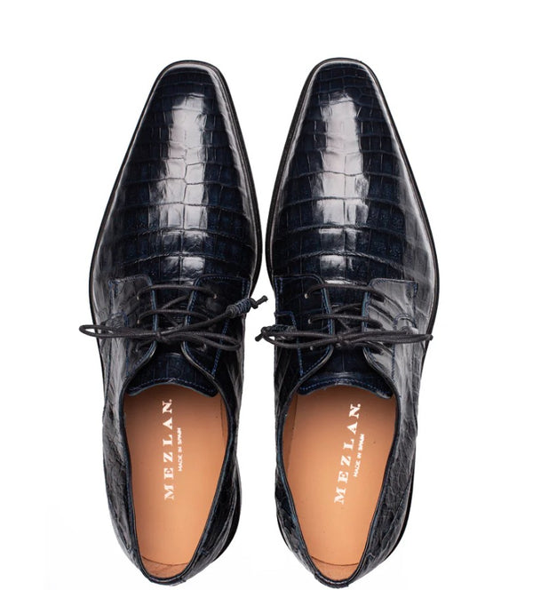 Mezlan "Riverside" Crocodile Lace-Up Shoe Blue