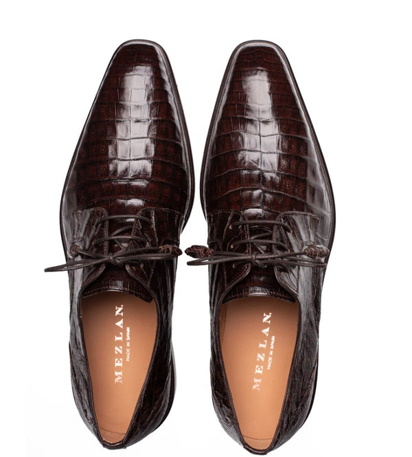 Mezlan "Riverside" Crocodile Lace-Up Shoe Brown