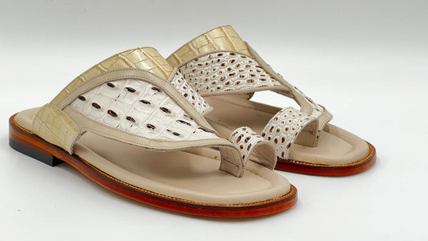 C Collection Leather Sandal - Bone/Beige