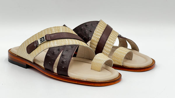 C Collection Leather Sandal - Brown/Beige
