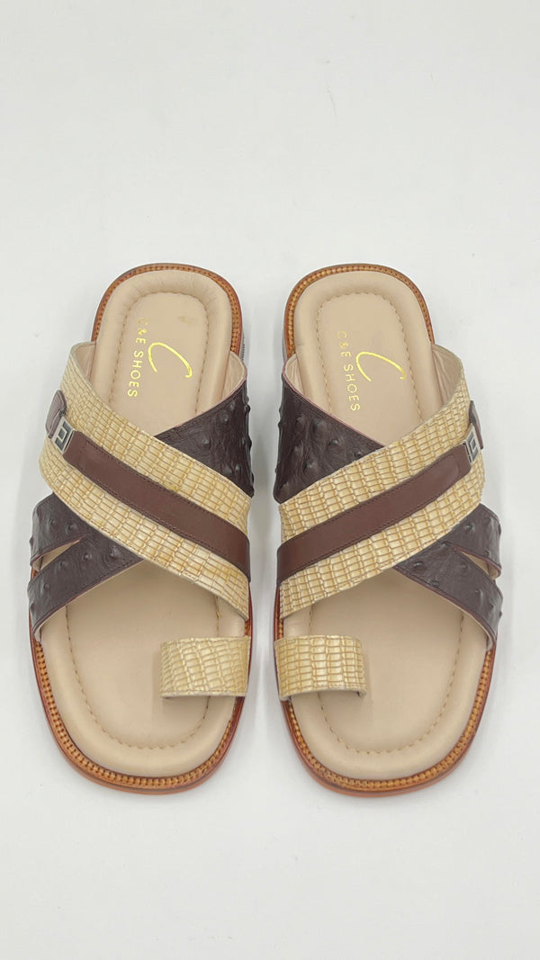 C Collection Leather Sandal - Brown/Beige