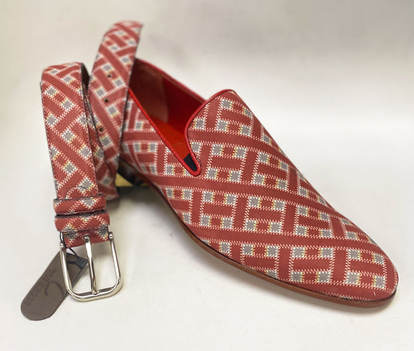 C Collection Straw Print Leather Belt - Red