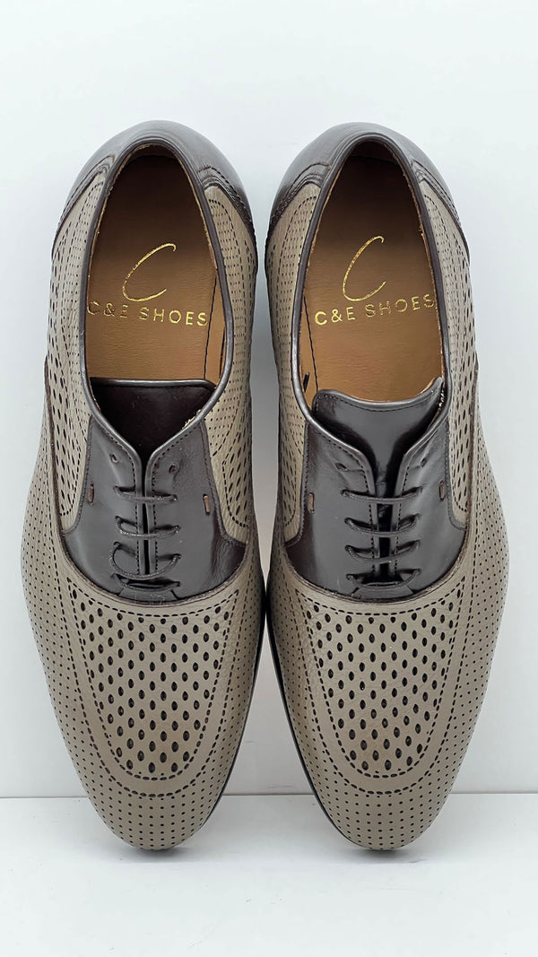 C Collection Leather Lace Up Shoe - Beige