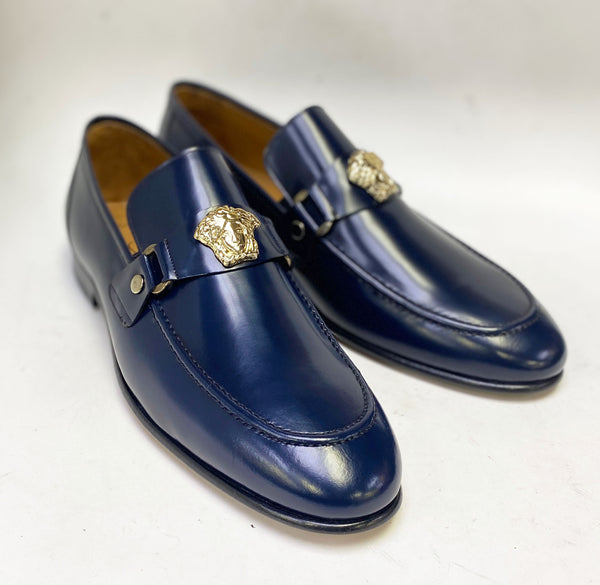 C Collection Leather Belt - Navy
