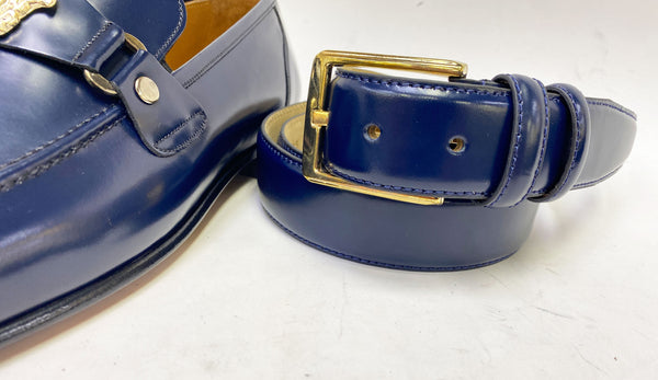 C Collection Leather Belt - Navy