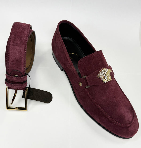 C Collection Suede Belt - Burgundy