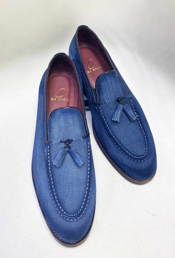 C Collection Suede Tasseled Loafer - Blue