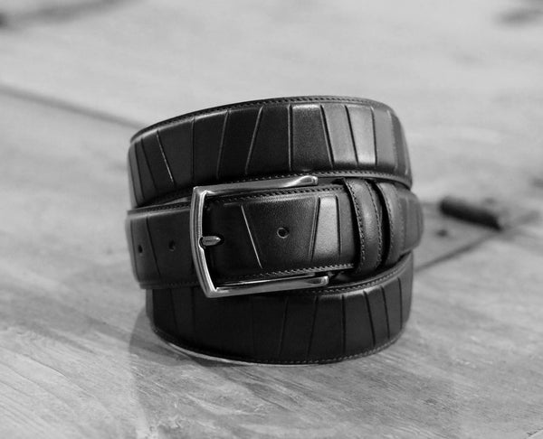 Maurice Scored Leather Belt - Black