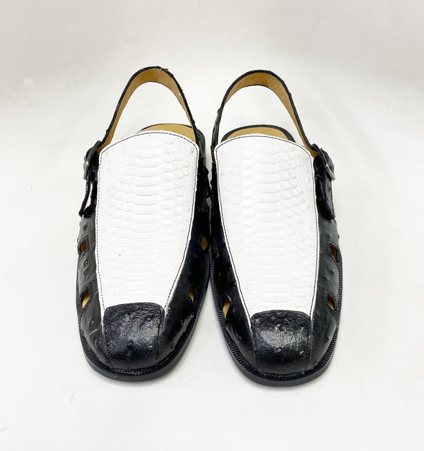 C&E Maurice Embossed Sandal - Black/White