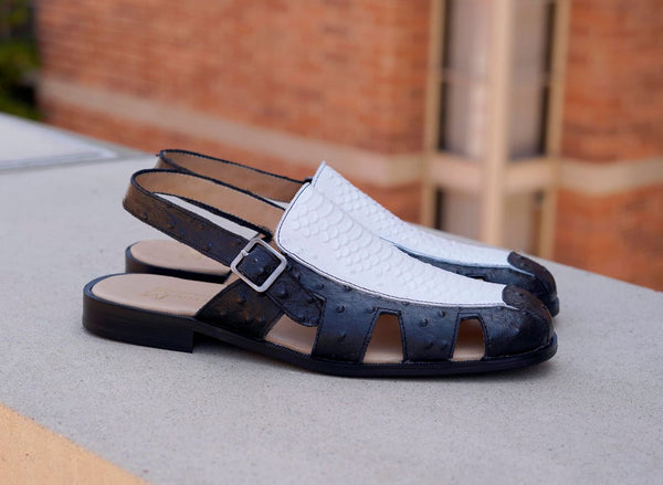 C&E Maurice Embossed Sandal - Black/White