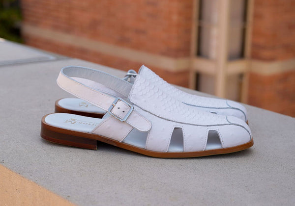 C&E Maurice Embossed Sandal - White