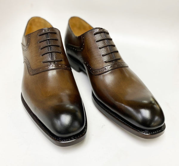 Ugo Vasare "Hudson" Burnished Calfskin Lace-Up Oxford Brown
